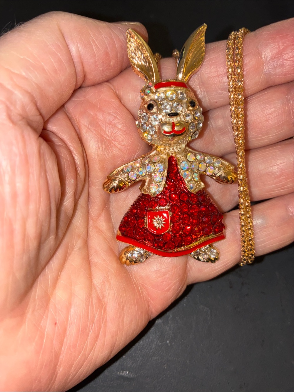 Gold-Tone Red Crystal Bunny Pendant Necklace